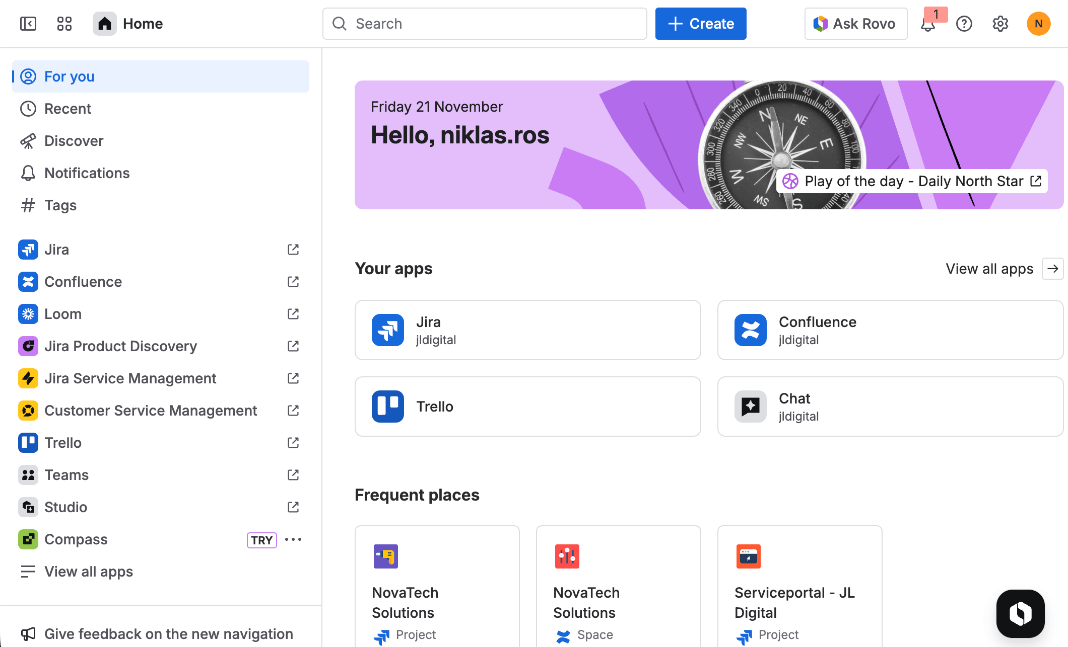 Atlassian Home mit produktübergreifender Übersicht