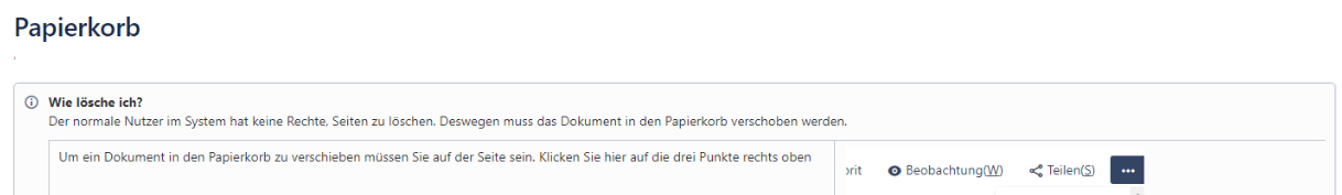 Als Papierkorb genutzte Seite im Confluence Seitenbaum