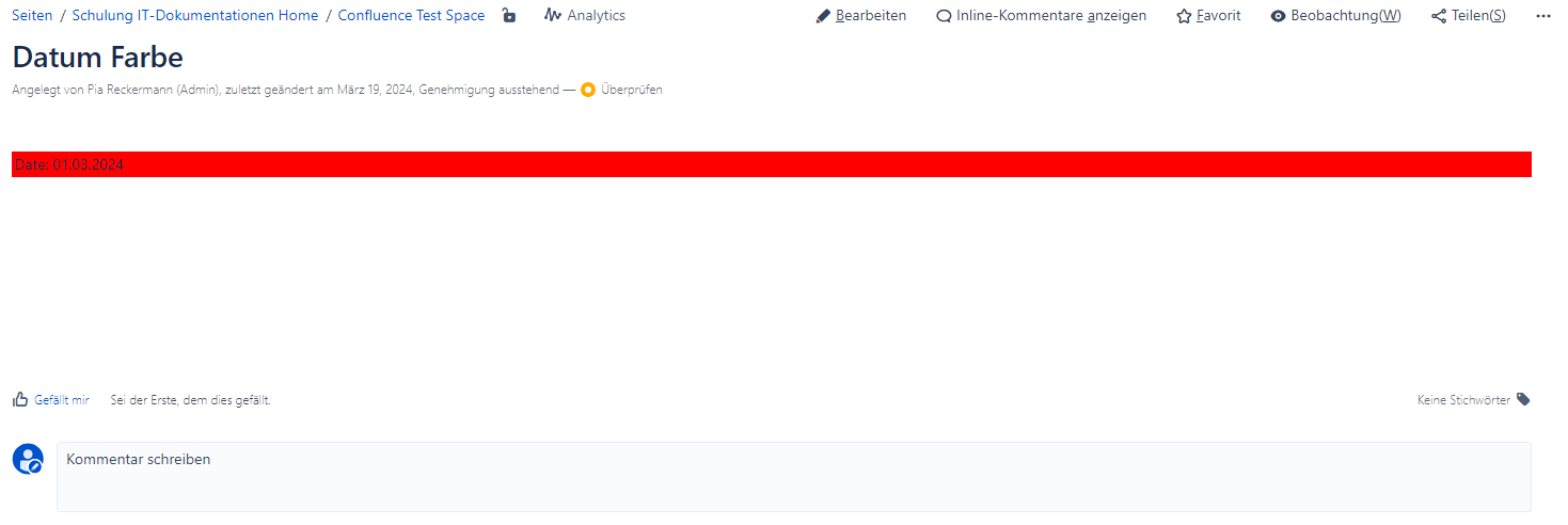 Confluence Seite, die gelöscht werden soll, in der Ansicht geöffnet