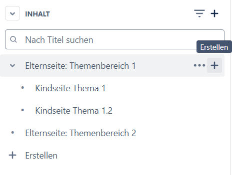 Fertige Seitenstruktur in der Confluence-Seitenleiste prüfen