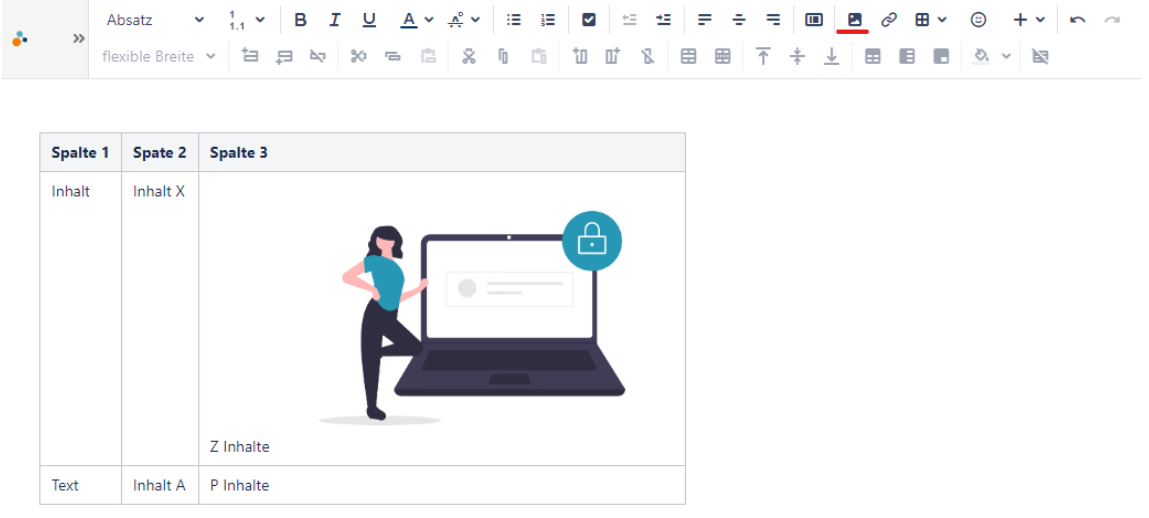 Bilder und Medien über die Editor-Symbolleiste in eine Confluence Tabellenzelle einfügen
