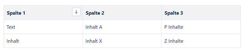 Sortierpfeil in einer Tabelle in Confluence Cloud