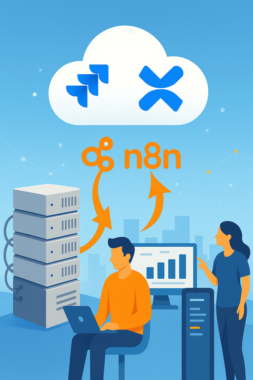 Schema: n8n als Orchestrierungsschicht zwischen Atlassian Confluence, Jira und weiteren Systemen
